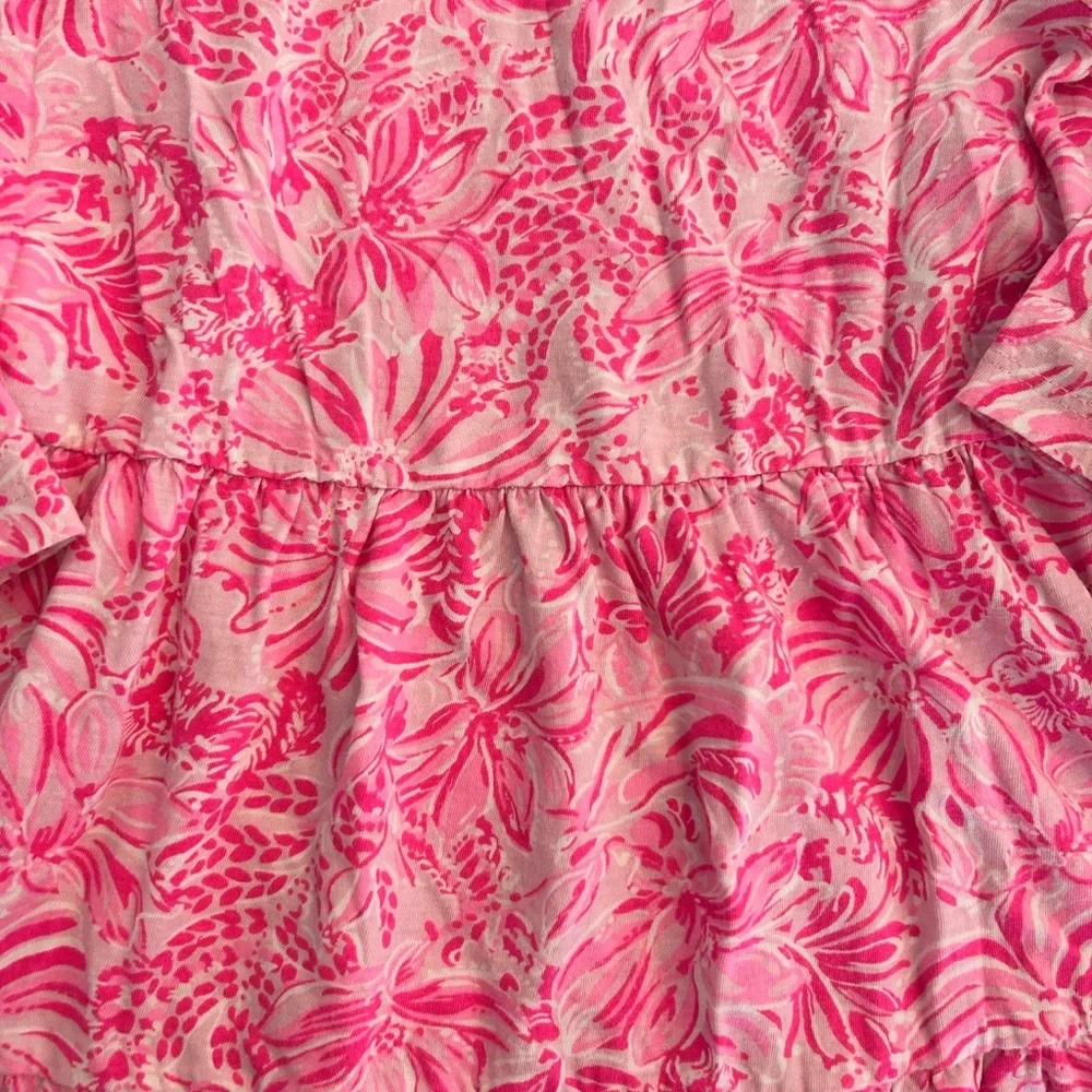 Lilly Pulitzer Girls Dress Size 6-7 Hotty Pink Sea Views Tiered Ruffle
